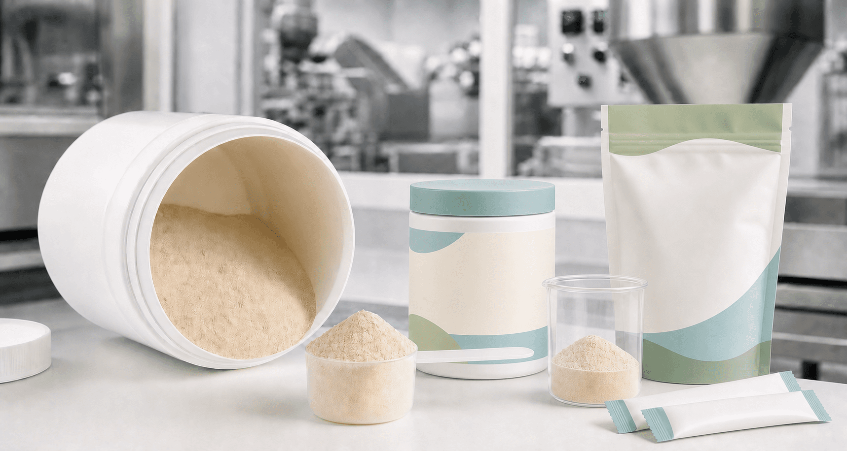 Powder supplement manufacturing for protein, greens and collagen formulas